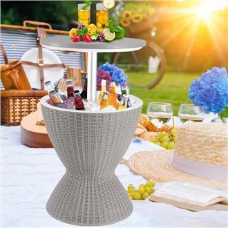 طاولة بار Cool Bar Patio Furniture ، وطاولة جانبية بحوض استحمام ساخن سعة 8 جالون بالإضافة إلى مبرد نبيذ وطاولة قهوة
